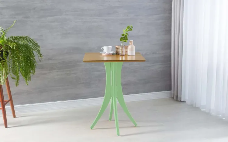 MESA DE RESTAURANTE QUADRADA JULIETTE 60X60X77CM AMÊNDOA E VERDE SÁLVIA