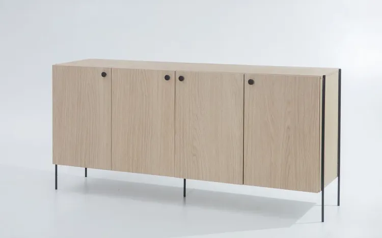 APARADOR BUFFET COM PÉS DE METAL 4 PORTAS TRAY MDF CARVALHO 162,5X41,5X75 CM