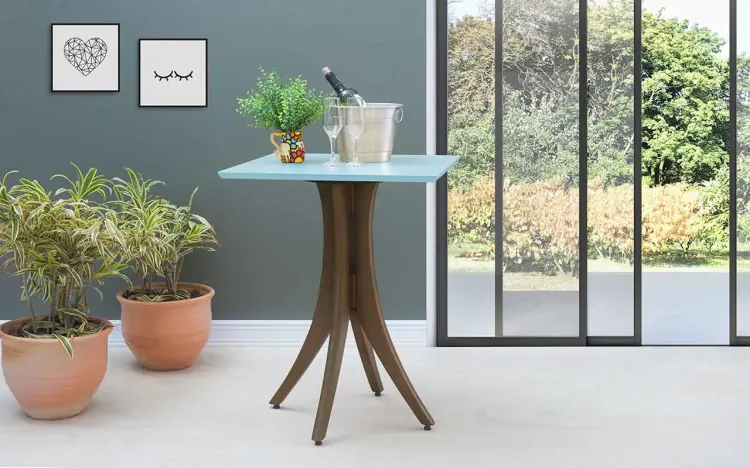 MESA PARA LANCHONETE PEQUENA QUADRADA JULIETTE 60X60X77CM NOGUEIRA E AZUL BEBÊ