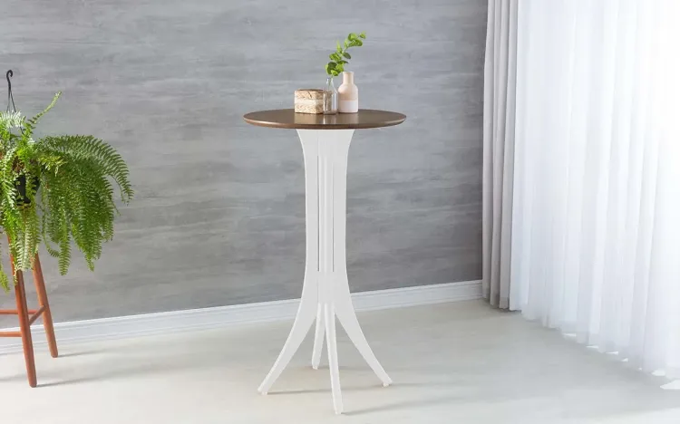 MESA BRANCA BISTRÔ ALTA DE MADEIRA MACIÇA REDONDA JULIETTE 60x60X107CM CAPUCCINO E BRANCO