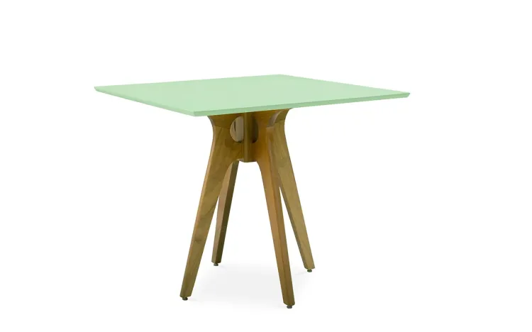 MESA 4 LUGARES QUADRADA BIANCHI 90X90X77CM AMÊNDOA E VERDE SÁLVIA