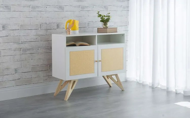 ARMÁRIO BUFFET PARA SALA COM PALHINHA 2 PORTAS COM NICHO FREDDIE BRANCO E TAEDA 90x35x79 CM