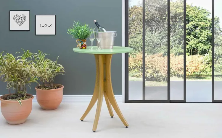 MESA PARA APARTAMENTO PEQUENO REDONDA JULIETTE 60X77CM AMÊNDOA E VERDE SÁLVIA