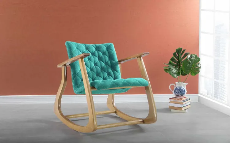 POLTRONA PARA SALA DE ESTAR DE BALANÇO SMITH VERNIZ AMÊNDOA TEC.950 TURQUESA 65X83X72CM