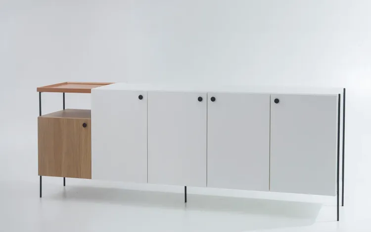 ARMÁRIO BUFFET 5 PORTAS COM NICHO E PÉS DE METAL TRAY MDF BRANCO E DUAL 202,5X41,5X75 CM