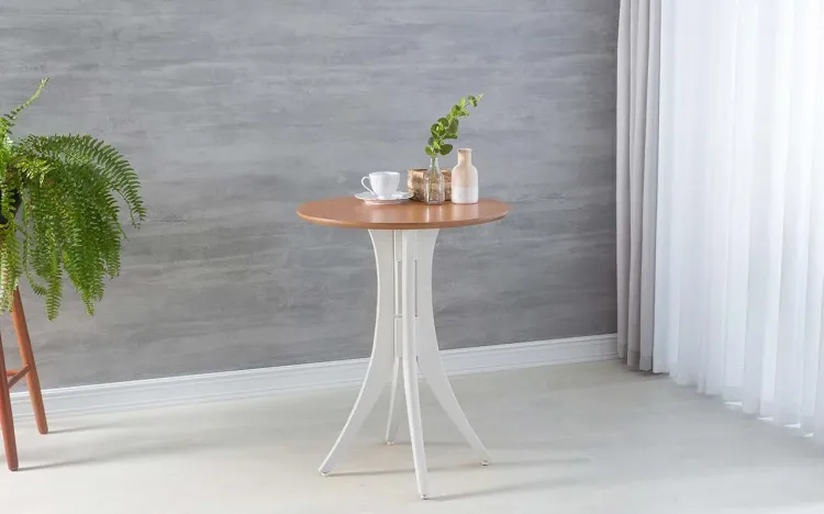 MESA DE JANTAR PEQUENA REDONDA JULIETTE 60X77CM JATOBÁ E BRANCO