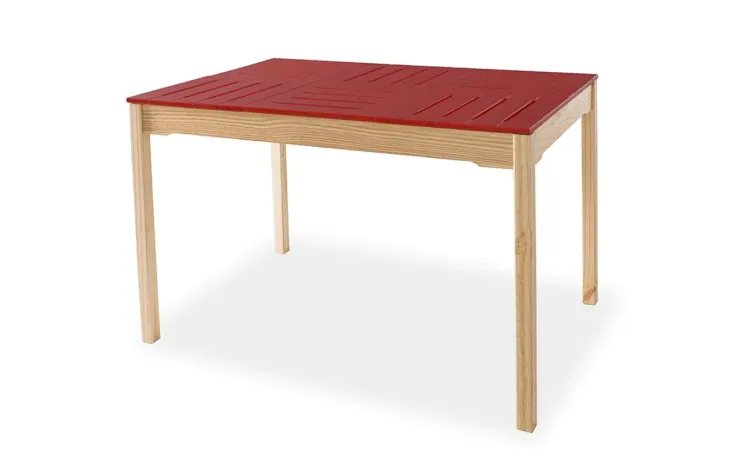 MESA DE JANTAR COMPACTA DE MADEIRA MACIÇA TAEDA NATURAL COM TAMPO COLORIDO OLGA - VERNIZ NATURAL/VERMELHO 120X80X75CM