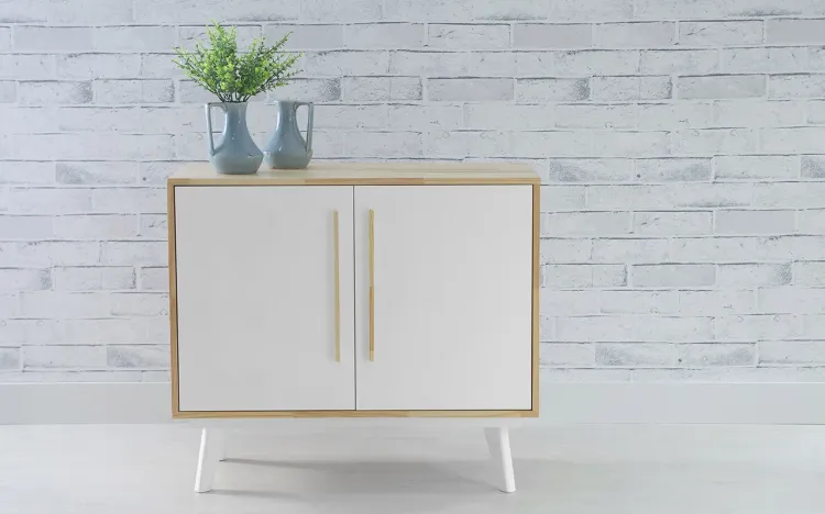 ARMÁRIO PÉS PALITO BUFFET 2 PORTAS DE MADEIRA MACIÇA BRANCO CELESTE 90X40X79,5 CM