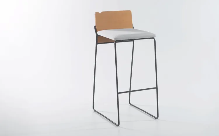 BANCO ALTO DE METAL COM ENCOSTO METAL BEND 03 VERNIZ JATOBÁ TEC. 915 CINZA CLARO 39,5X50X91,5 CM