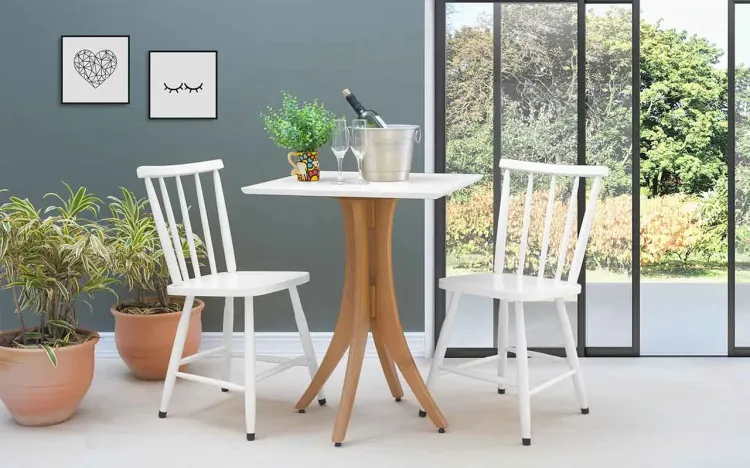 MESA BISTRÔ QUADRADA E 2 CADEIRAS JULIETTE VERNIZ JATOBÁ E BRANCO