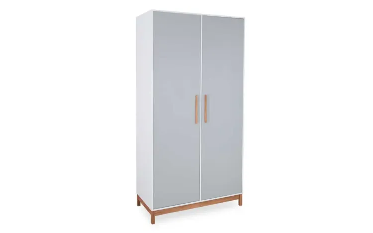 ROUPEIRO BRANCO GUARDA-ROUPA PEQUENO 2 PORTAS CINZA MDF E MADEIRA DEISIGN MODERNO MOORE 104,6x53x198,5 CM