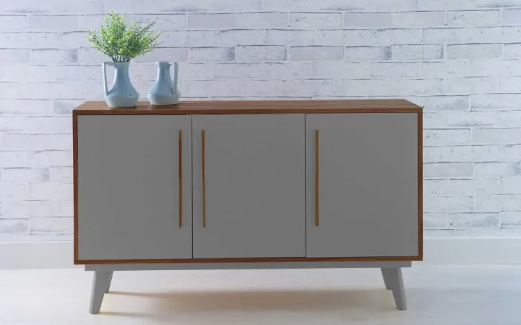 BUFFET PARA SALA 3 PORTAS DE MADEIRA MACIÇA CELESTE CAPUCCINO E CINZA CONCRETO 133X40X79,5 CM