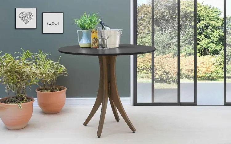 MESA DE JANTAR DE MADEIRA REDONDA JULIETTE 90X77CM NOGUEIRA E PRETO