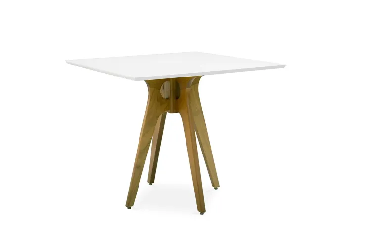 MESA BRANCA DE JANTAR QUADRADA BIANCHI 90X90X77CM AMÊNDOA E BRANCO