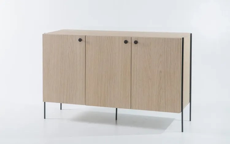 BALCÃO BUFFET COM PÉS DE METAL 3 PORTAS TRAY MDF CARVALHO 122,5X41,5X75 CM