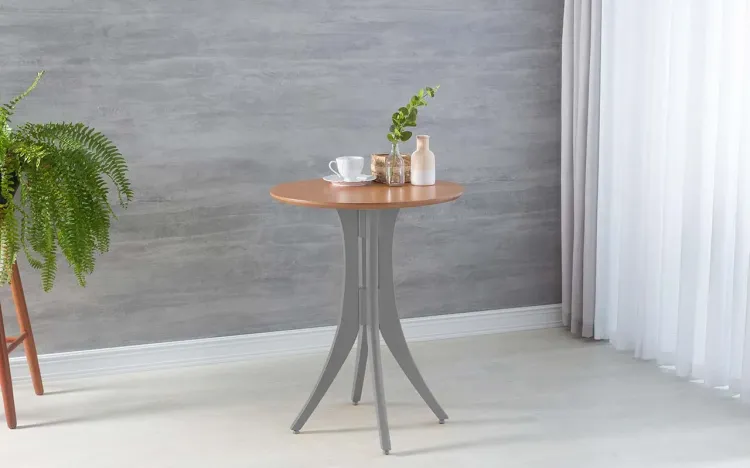 MESA DE RESTAURANTE REDONDA JULIETTE 60X77CM JATOBÁ E CINZA CONCRETO