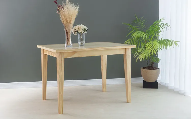 MESA DE MADEIRA MACIÇA PARA SALA DE JANTAR FRISO 110X80X75 CM TAMPO NATURAL PÉS VERNIZ NATURAL