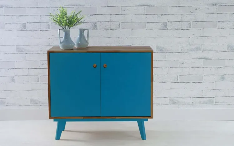 BALCÃO BUFFET COM PRATELEIRA E 2 PORTAS PUXADOR BOLINHA CELESTE CAPUCCINO E AZUL 90X40X79,5 CM
