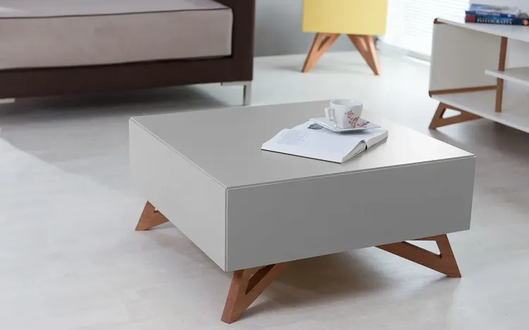 MESA DE CENTRO QUADRADA COLORIDA CINZA 70X70 DESIGN MODERNO E RETRÔ FREDDIE 70,6x70,6x33,7 CM
