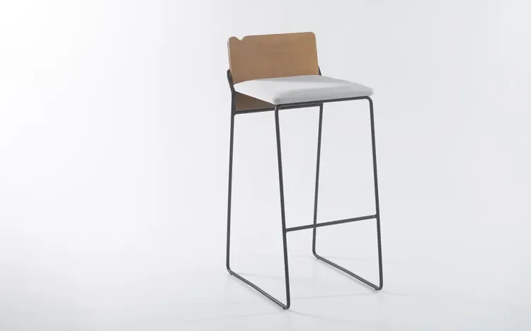 BANQUETA MODERNA COM ENCOSTO BEND 03 VERNIZ AMÊNDOA TEC. 915 CINZA CLARO 39,5X50X91,5 CM