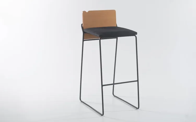 BANQUETA MODERNA COM ENCOSTO BEND 03 VERNIZ JATOBÁ TEC. 004 ALGODÃO PRETO 39,5X50X91,5 CM