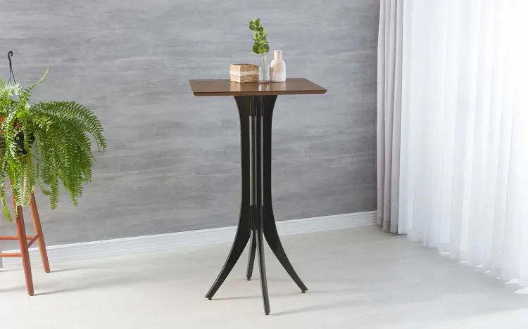 MESA PRETA BISTRÔ ALTA DE MADEIRA MACIÇA ESTILO CHURRASQUEIRA QUADRADA JULIETTE 60x60X107CM CAPUCCINO E PRETO
