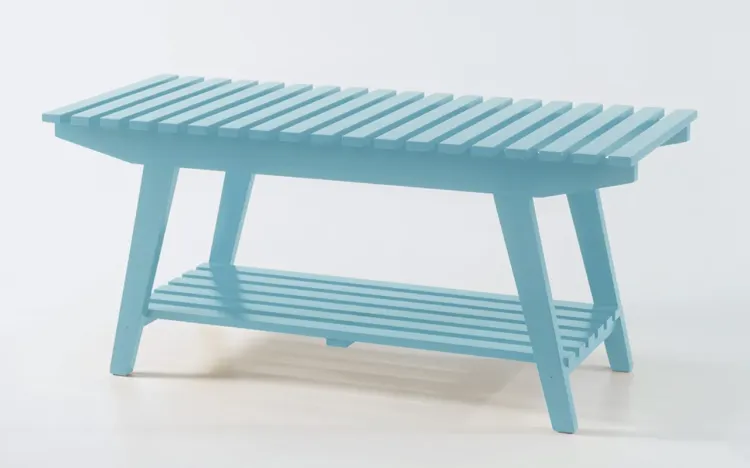 BANCO SAPATEIRA DE MADEIRA BUIAH LACA AZUL BEBÊ 100X40X45CM
