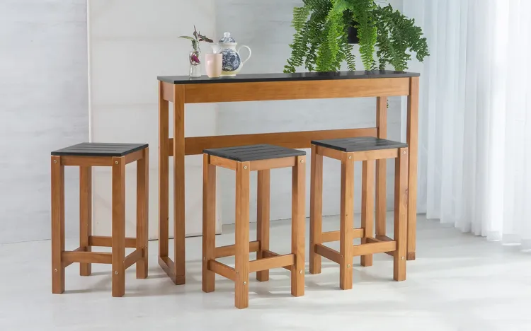 CONJUNTO BISTRÔ DE MADEIRA MACIÇA TAEDA COM TAMPO MDF MACIÇO OLGA VERNIZ CAPUCCINO E PRETO 120CM