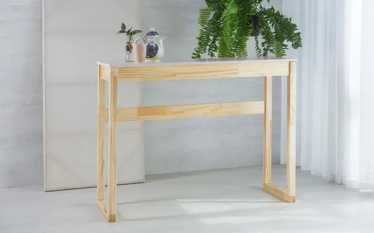 BANCADA GOURMET BRANCA DE MADEIRA TAEDA COM TAMPO MDF MACIÇO OLGA VERNIZ NATURAL E BRANCO 120X43X93,5CM