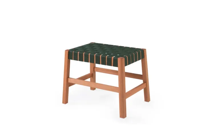 BANQUINHO DE MADEIRA E FITA TRELA 56X41X41,5CM COR CASTANHEIRA E FITA VERDE MILITAR