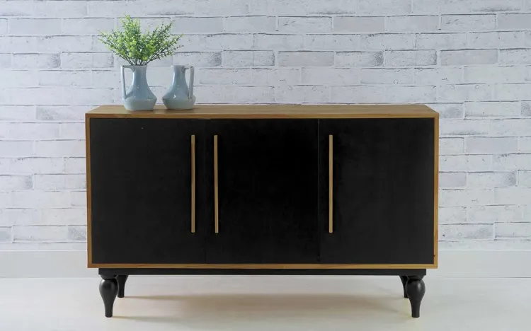 BALCÃO BUFFET COM PRATELEIRA E 3 PORTAS SIDERAL NÓZES E PRETO 133X40X79,5 CM