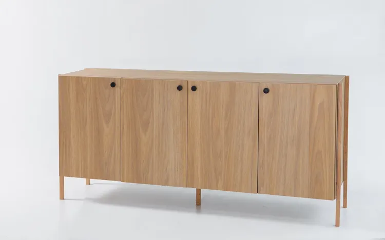 BUFFET APARADOR PARA SALA DE JANTAR 4 PORTAS NASH MDF DUAL E PÉS DE MADEIRA TAUARI 164X41,5X75 CM