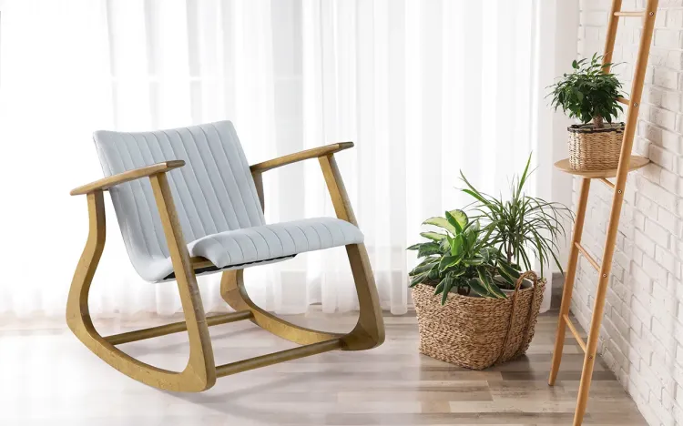 CADEIRA DE BALANÇO ESTOFADA SMITH MATELASSÊ VERNIZ AMÊNDOA TEC.915 CINZA CLARO 65X83X72CM
