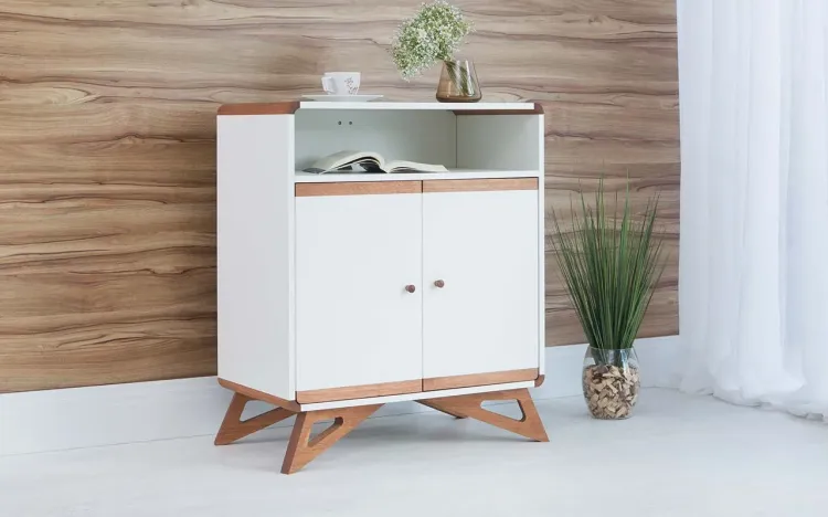 BALCÃO BUFFET PEQUENO 2 PORTAS COM NICHO PRESLEY BRANCO 72x40x85,5 CM