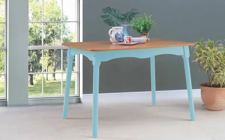 MESA DE JANTAR RETRÔ MIMO 110X80X76CM VERNIZ JATOBÁ E LACA AZUL BEBÊ