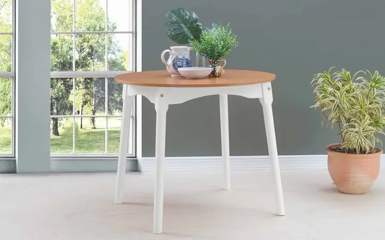 MESA REDONDA PARA JANTAR MIMO DIAM.90CM VERNIZ JATOBÁ E LACA BRANCO