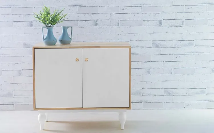 BALCÃO BUFFET COM PRATELEIRA E 2 PORTAS PUXADOR BOLINHA SIDERAL NATURAL E BRANCO 90X40X79,5 CM