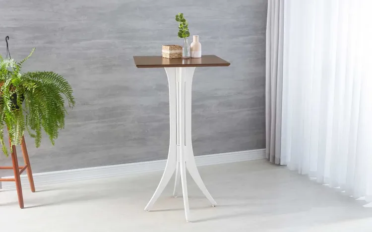 MESA BISTRÔ MADEIRA MACIÇA ALTA TAMPO QUADRADA ESTILO BAR JULIETTE 60x60X107CM CAPUCCINO E BRANCO