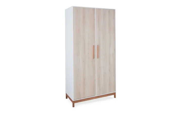 ROUPEIRO INFANTIL GUARDA-ROUPA MDF MADEIRA 2 PORTAS BRANCO E FAIA MOORE 104,6x53x198,5 CM