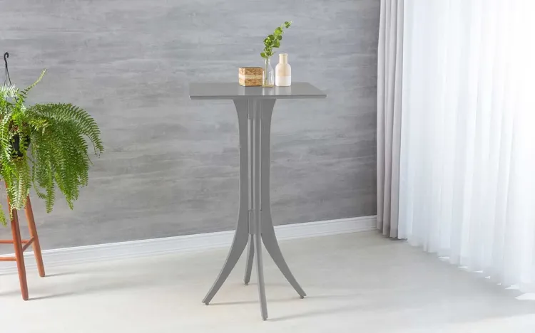 MESA BISTRÔ ALTA DE MADEIRA MACIÇA ESTILO CHURRASQUEIRA GOURMET QUADRADA JULIETTE 60x60X107CM LACA CINZA CONCRETO