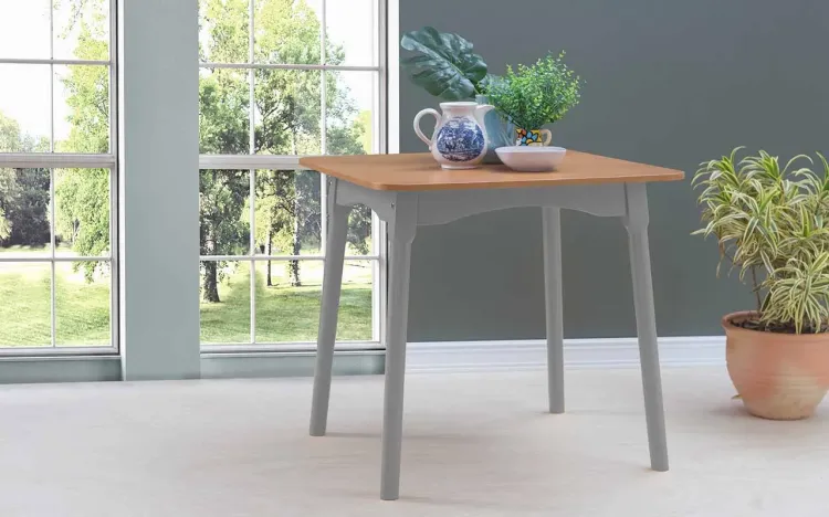 MESA VINTAGE MADEIRA MACIÇA MIMO 80X80X76CM VERNIZ JATOBÁ E LACA CINZA CONCRETO
