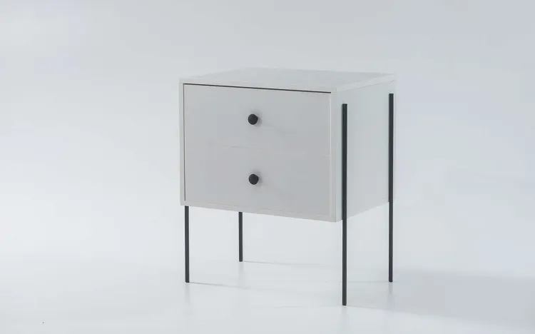 MESA DE CABECEIRA 2 GAVETAS NASH MDF BRANCO E PÉS METAL 52X37X60 CM