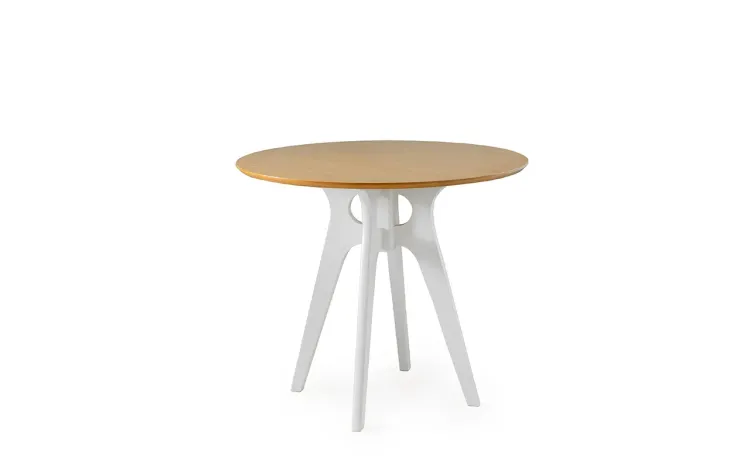 MESA DE RESTAURANTE REDONDA BIANCHI 90X77CM BRANCO E AMÊNDOA