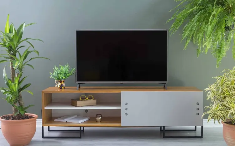 RACK PORTA DE CORRER PARA TV CROSBY MDF FREIJÓ E CINZA 163X43,6X48,5 CM 