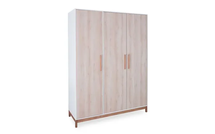 ROUPEIRO INFANTIL GUARDA-ROUPA PEQUENO 3 PORTAS BRANCO E FAIA MOORE 154,6x53x198,5 CM