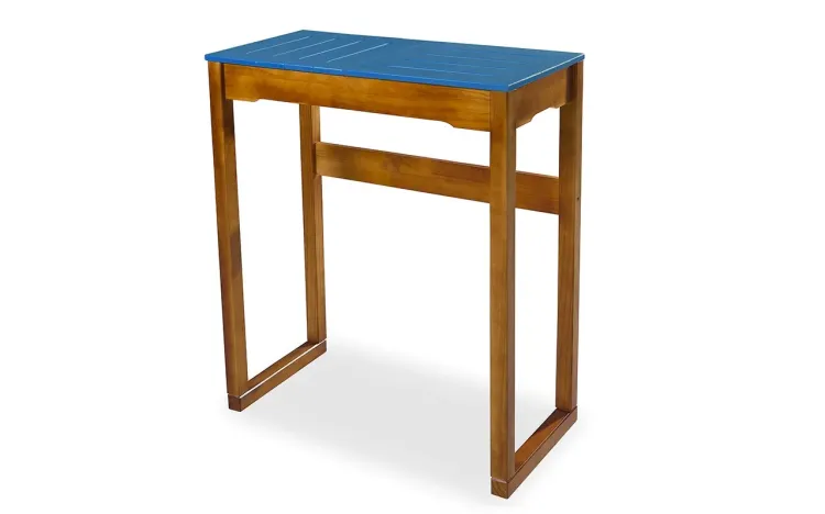 BANCADA GOURMET ALTA DE MADEIRA MACIÇA TAEDA NOZES COM TAMPO COLORIDO OLGA - VERNIZ NOZES/AZUL 80X43X93,5CM