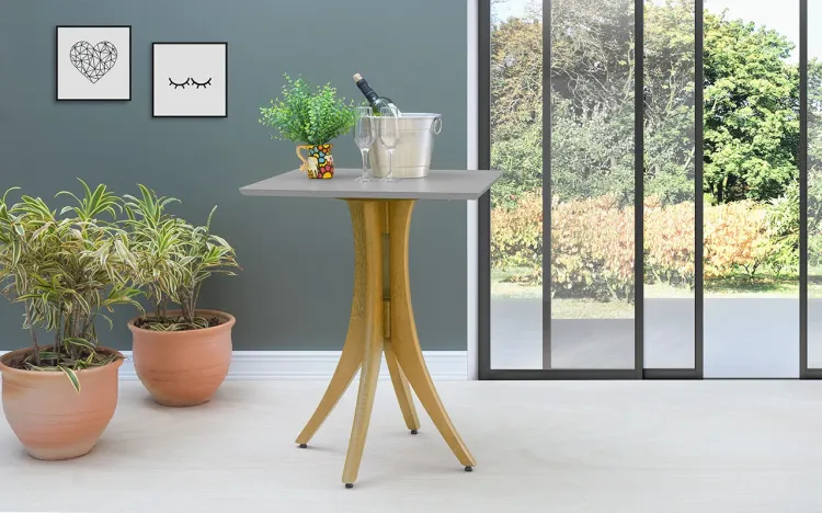 MESA DE JANTAR PEQUENA QUADRADA JULIETTE 60X60X77CM AMÊNDOA E CINZA CONCRETO