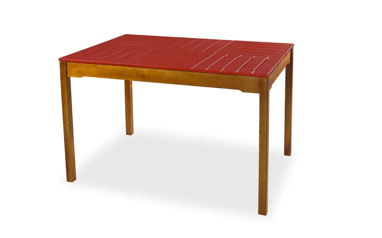 MESA DE JANTAR GOURMET COMPACTA DE MADEIRA MACIÇA TAEDA NOZES COM TAMPO COLORIDO OLGA - VERNIZ NOZES/VERMELHO 120X80X75CM