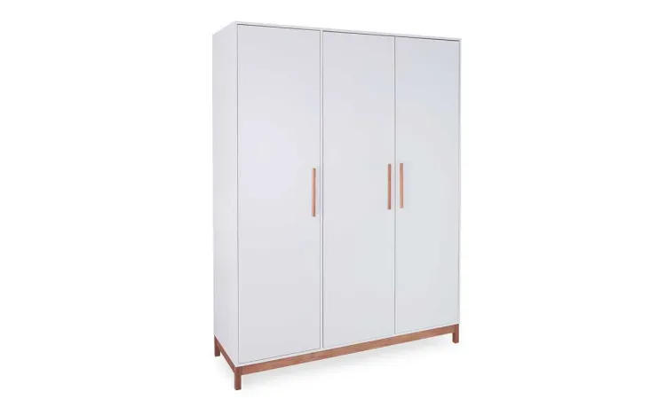 GUARDA-ROUPA BRANCO 3 PORTAS ROUPEIRO BRANCO MDF E MADEIRA MACIÇA DESIGN MODERNO MOORE 154,6x53x198,5 CM