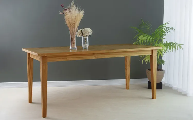 MESA DE MADEIRA MACIÇA PARA SALA DE JANTAR FRISO 180X80X75 CM TAMPO NÓZES PÉS VERNIZ NÓZES *